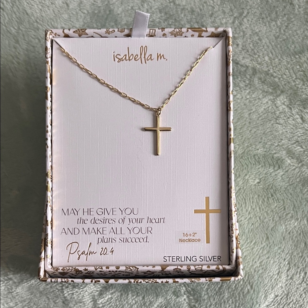 Isabella M Sterling Silver Gold Tone Dainty Cross Necklace 16”+2” Extender NIB
